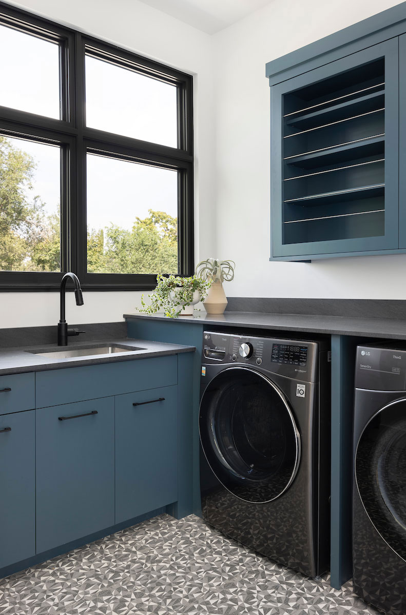 Bright yet subdued laundry room redesign.